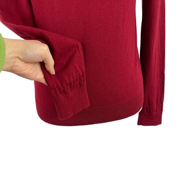 KATE SPADE New York Burgundy Ruffle Trim Cotton Cashmere Turtleneck Sweater XS - Picture 7 of 14
